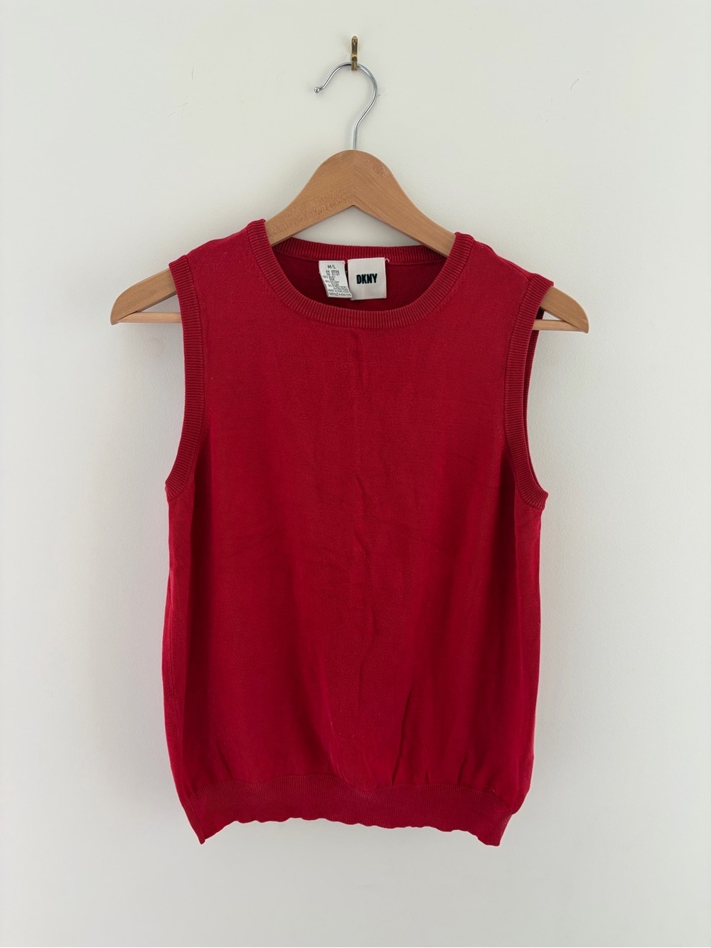 DKNY Red Silk Sleeveless Knit Tank, MD/LG